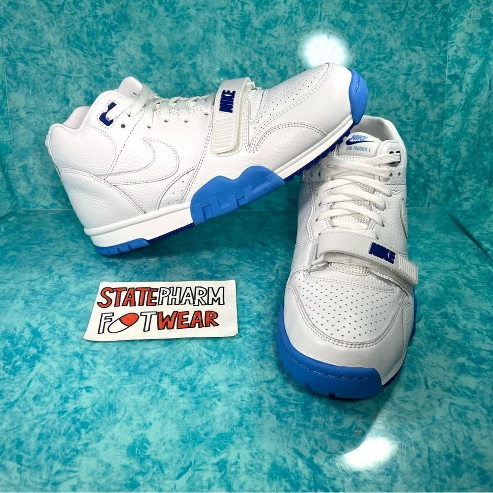 Nike Air Trainer 1 White UNC Blue Men’s High Top Leather Retro Shoes Sneakers